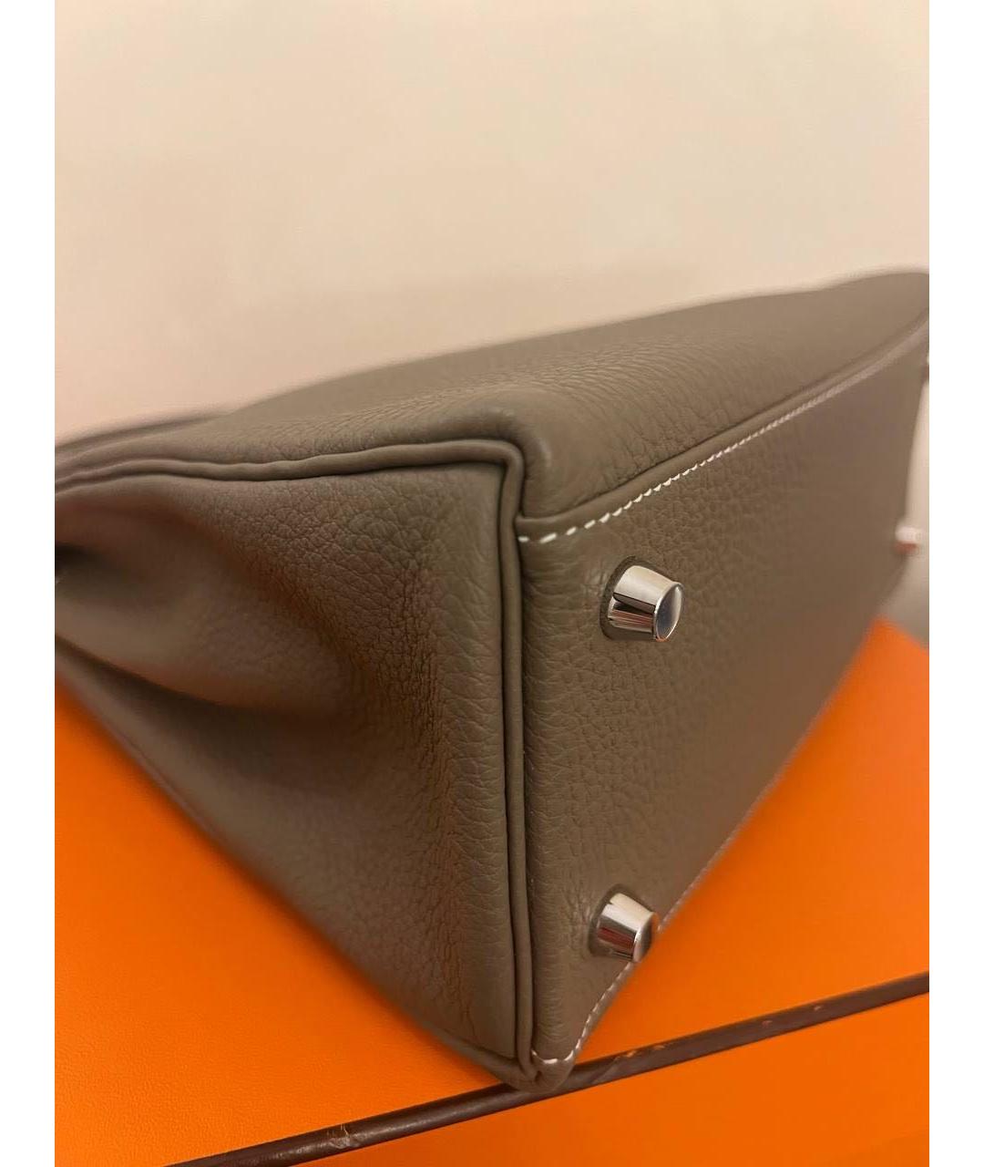 HERMES Коричневая кожаная сумка с короткими ручками, фото 5