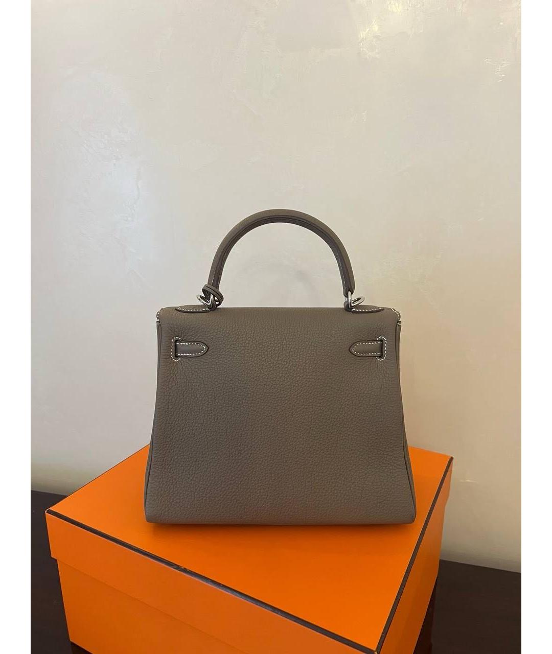 HERMES Коричневая кожаная сумка с короткими ручками, фото 3