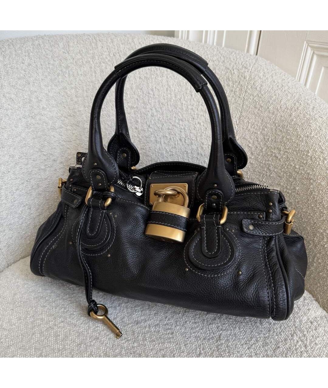 CHLOE Черная кожаная сумка с короткими ручками, фото 2