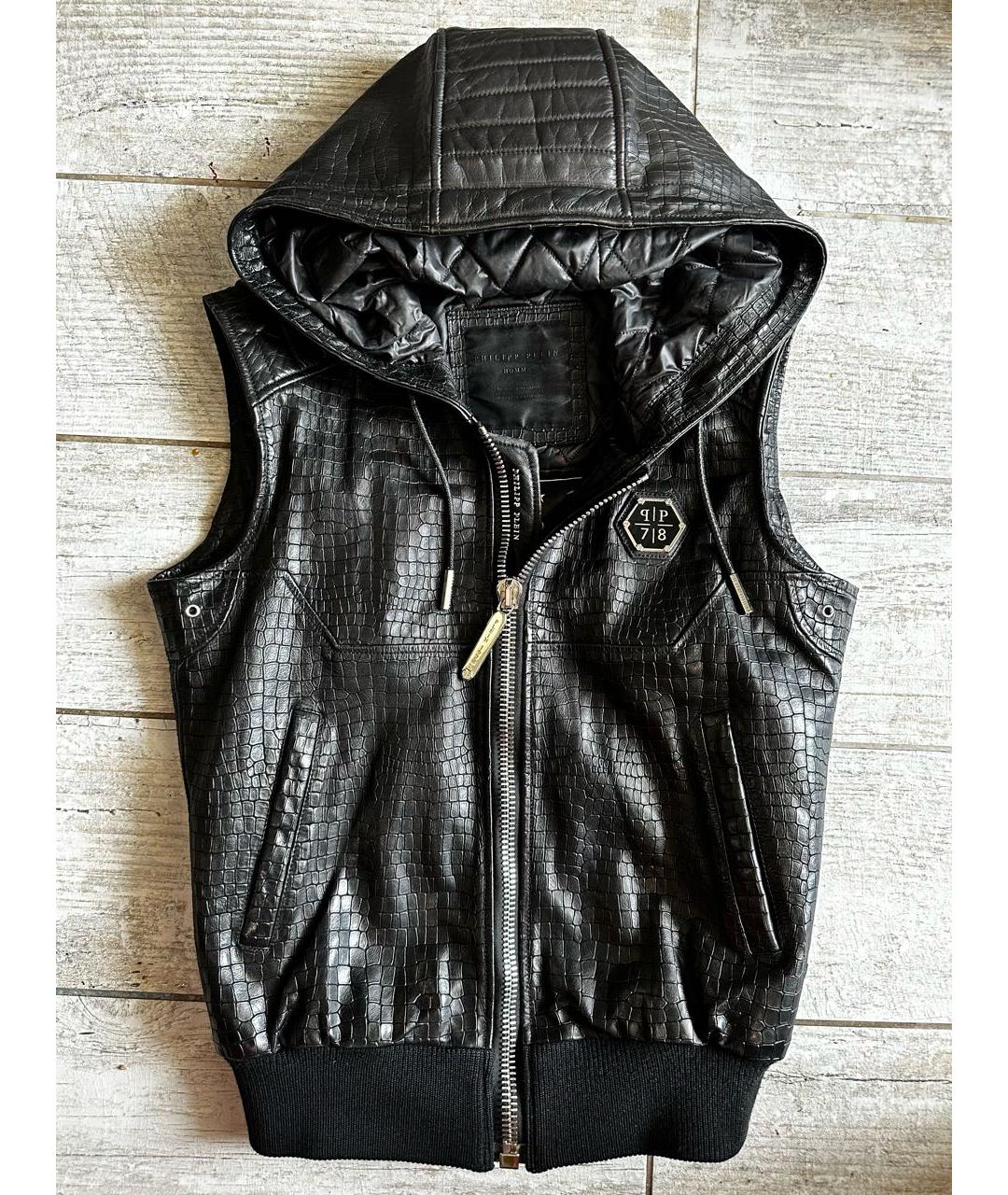 PHILIPP PLEIN Черный кожаный жилет, фото 9