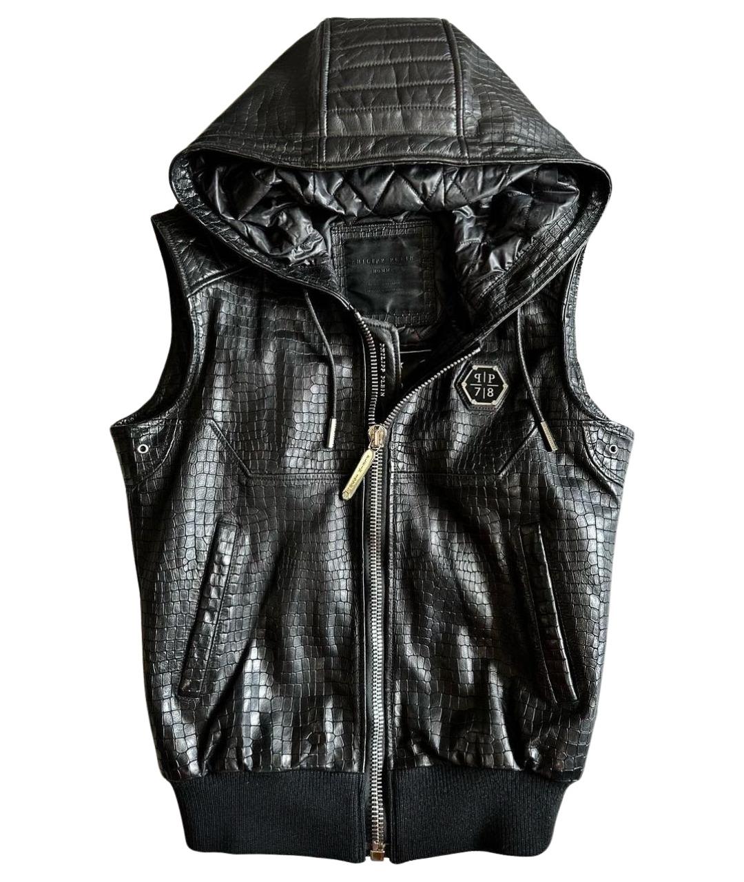 PHILIPP PLEIN Черный кожаный жилет, фото 1