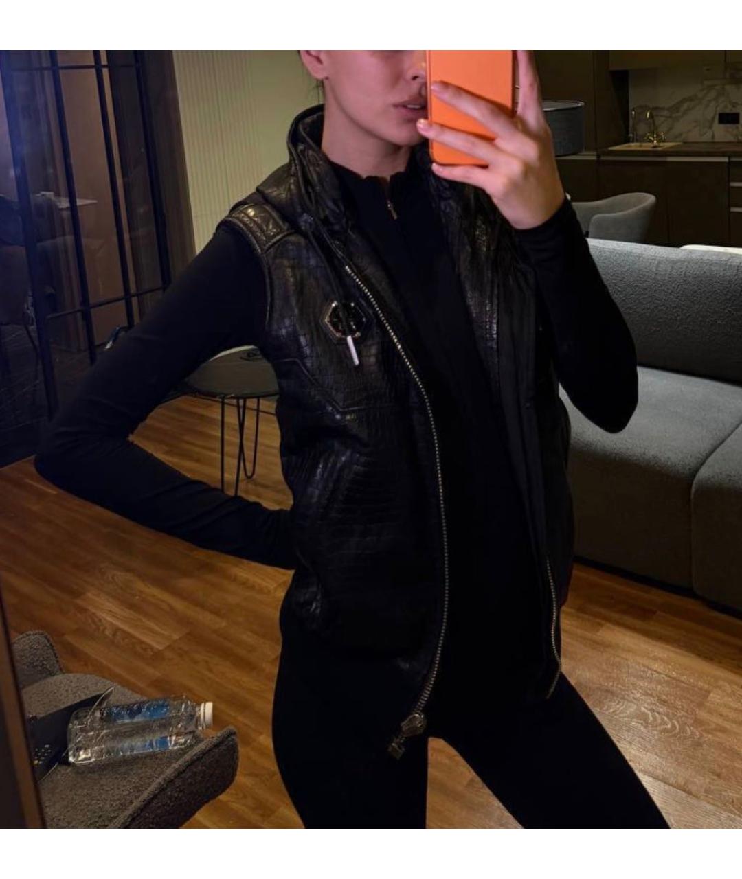 PHILIPP PLEIN Черный кожаный жилет, фото 7