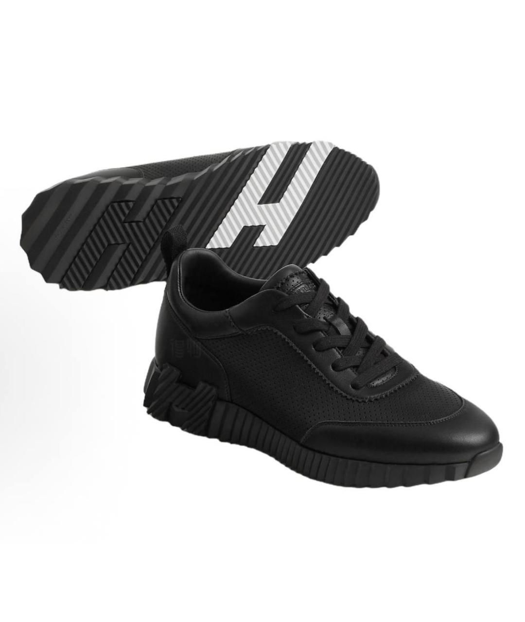 HERMES Черные кожаные низкие кроссовки / кеды, фото 2