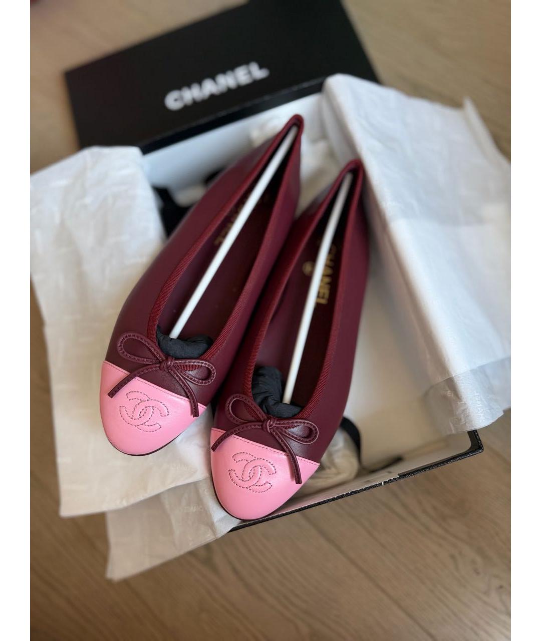 CHANEL Бордовые кожаные балетки, фото 4