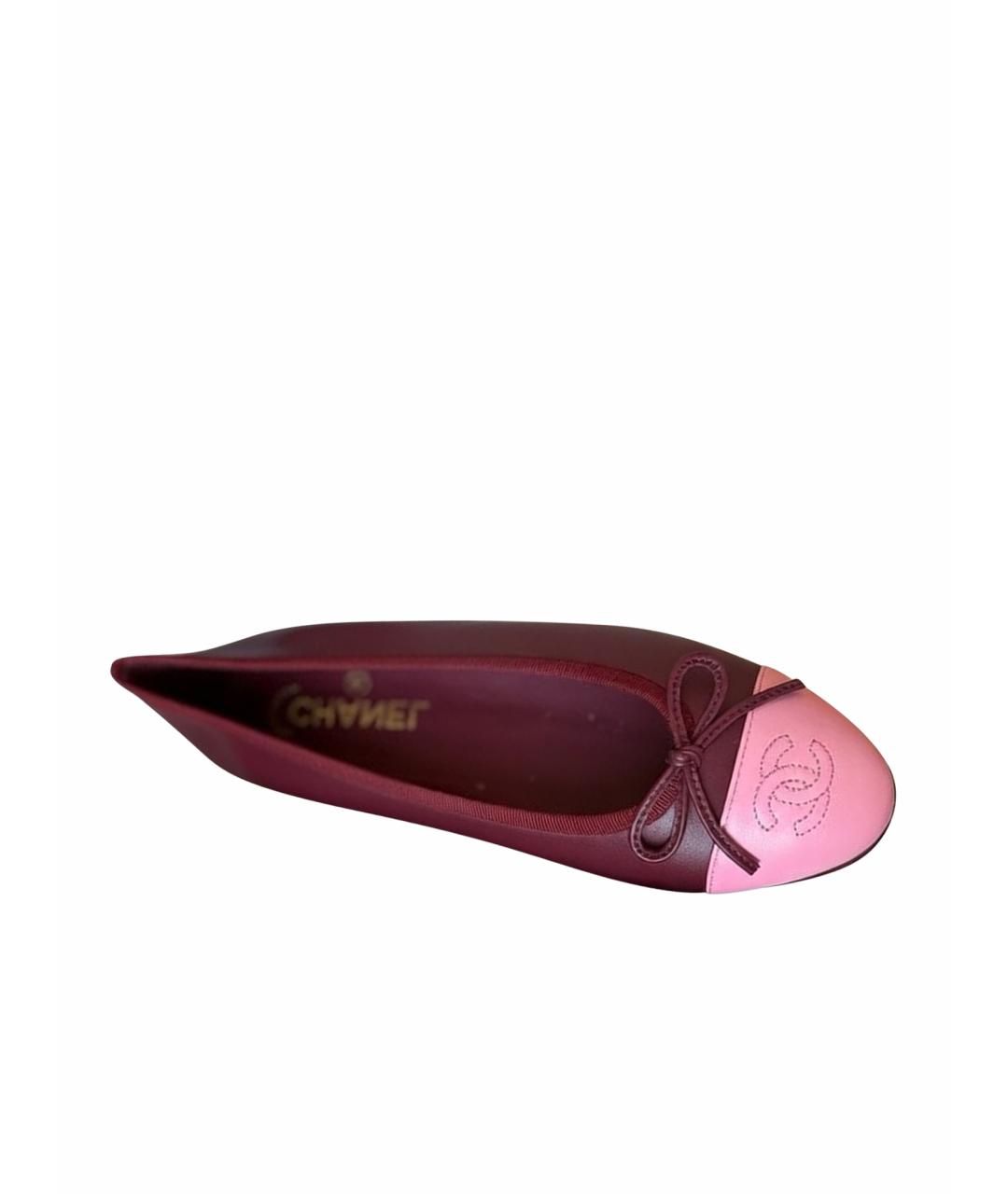 CHANEL Бордовые кожаные балетки, фото 1