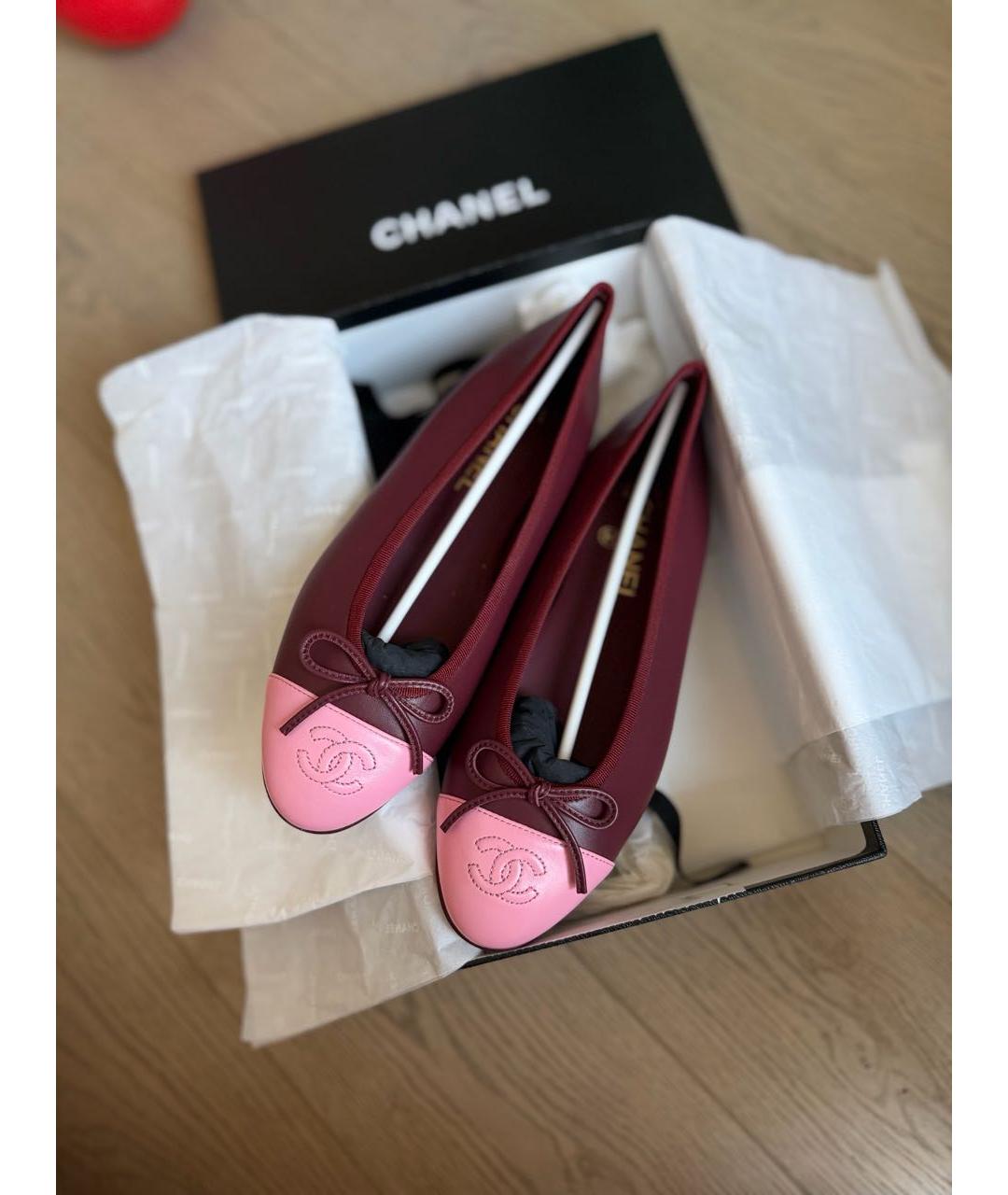 CHANEL Бордовые кожаные балетки, фото 2