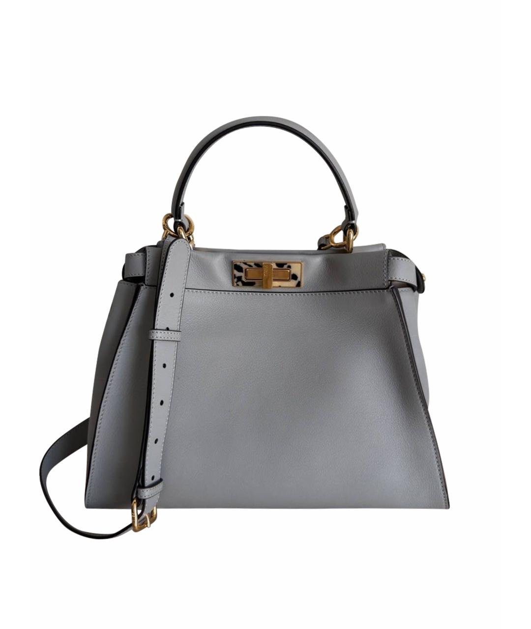FENDI Серая кожаная сумка с короткими ручками, фото 1
