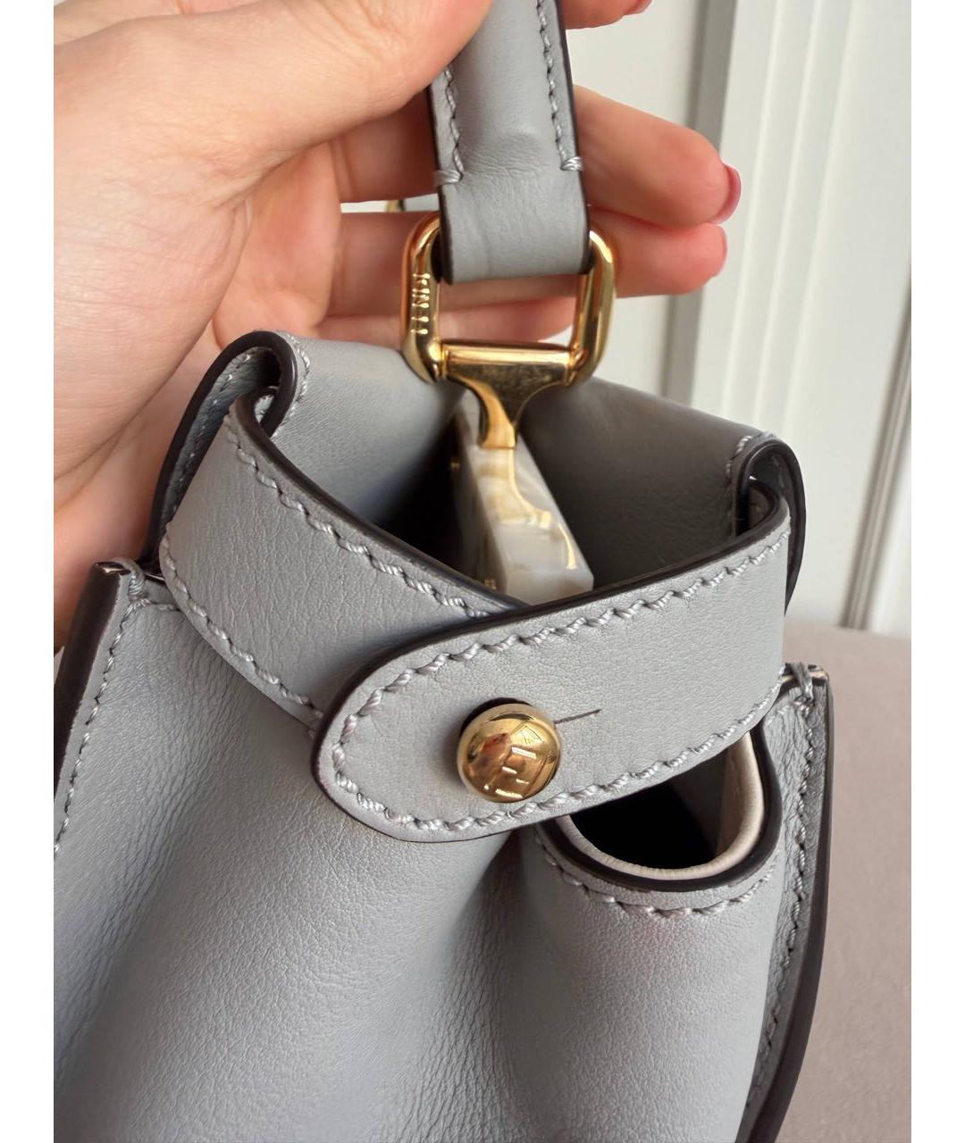 FENDI Серая кожаная сумка с короткими ручками, фото 7