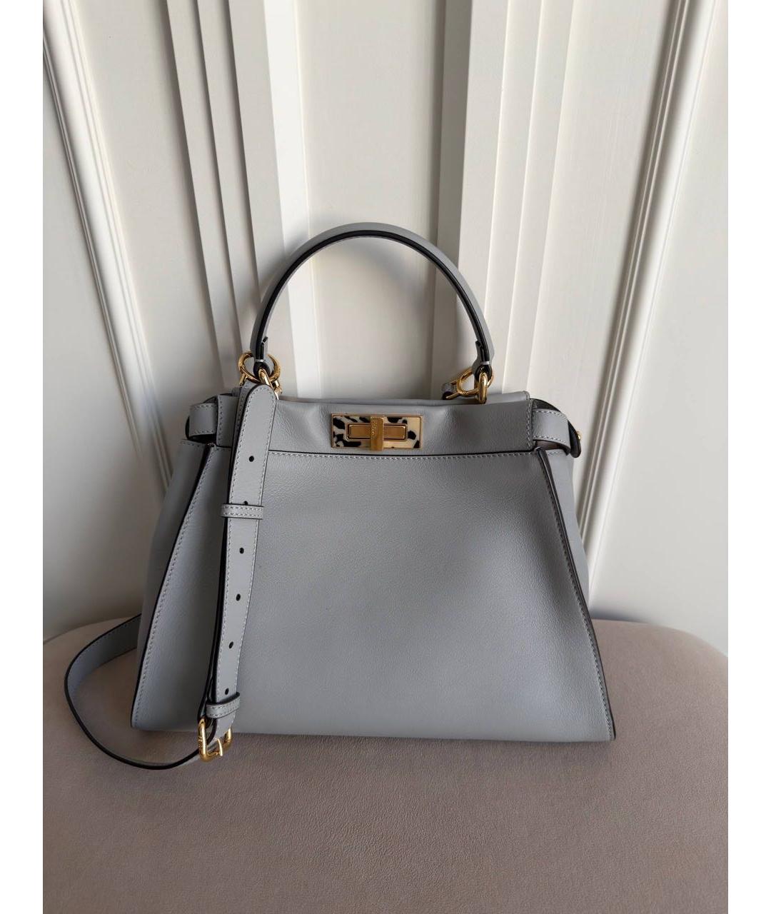 FENDI Серая кожаная сумка с короткими ручками, фото 9