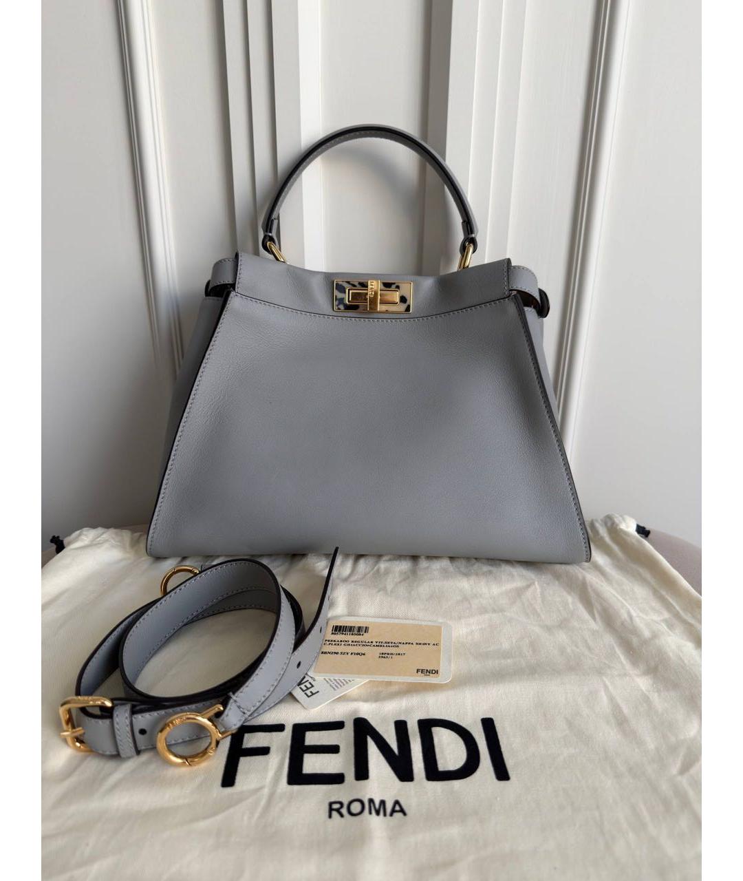 FENDI Серая кожаная сумка с короткими ручками, фото 2