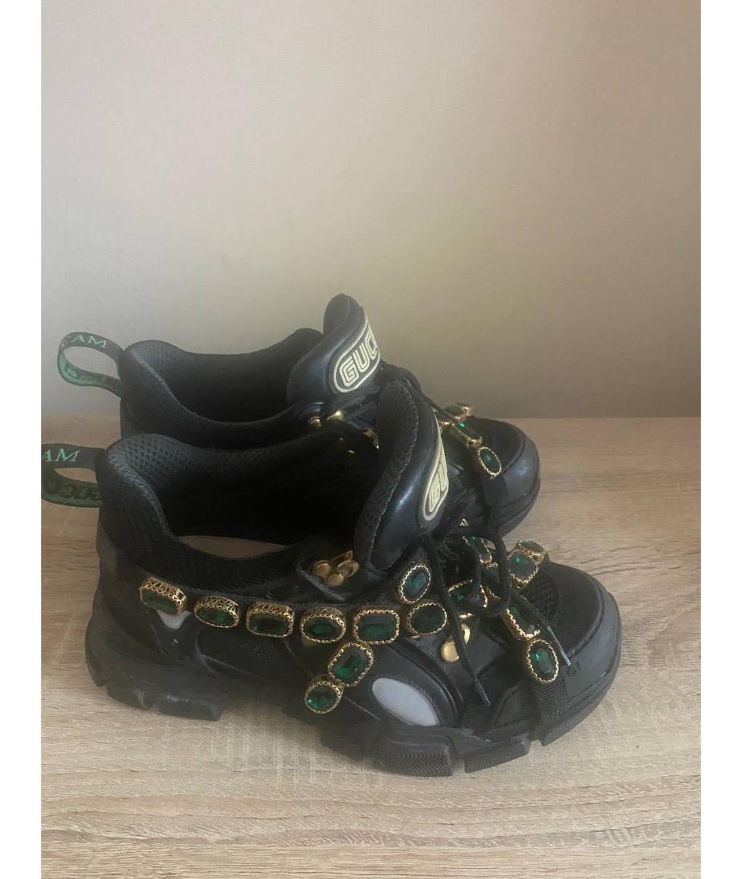 GUCCI Черные кожаные кроссовки, фото 4