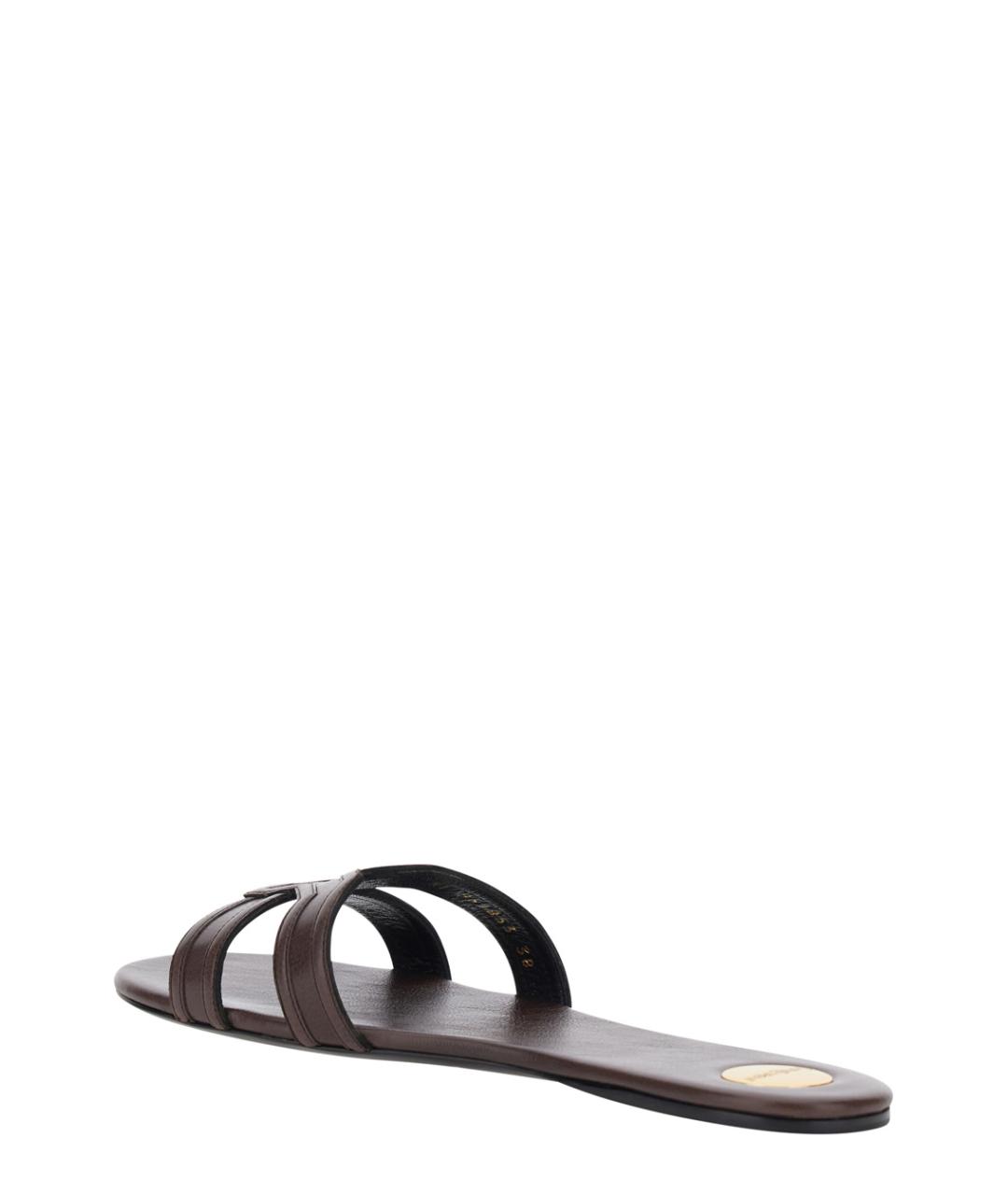SAINT LAURENT Коричневые кожаные шлепанцы, фото 3