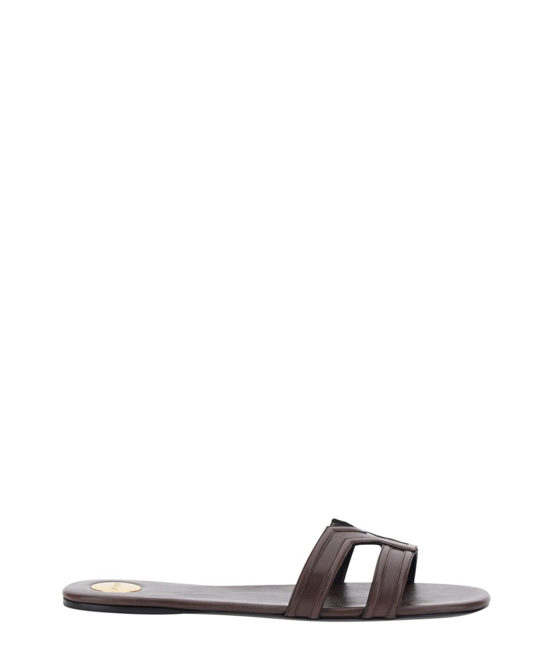 SAINT LAURENT Коричневые кожаные шлепанцы, фото 1