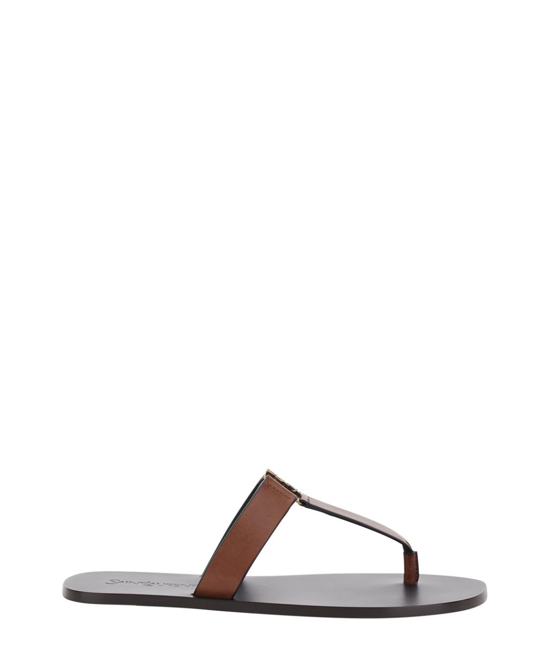 SAINT LAURENT Коричневые кожаные шлепанцы, фото 1