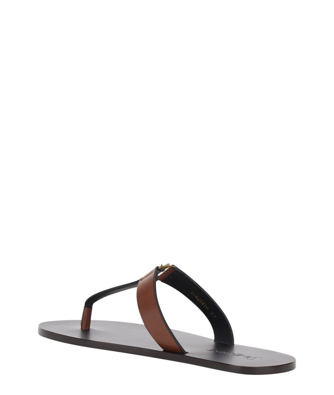 SAINT LAURENT Коричневые кожаные шлепанцы, фото 3