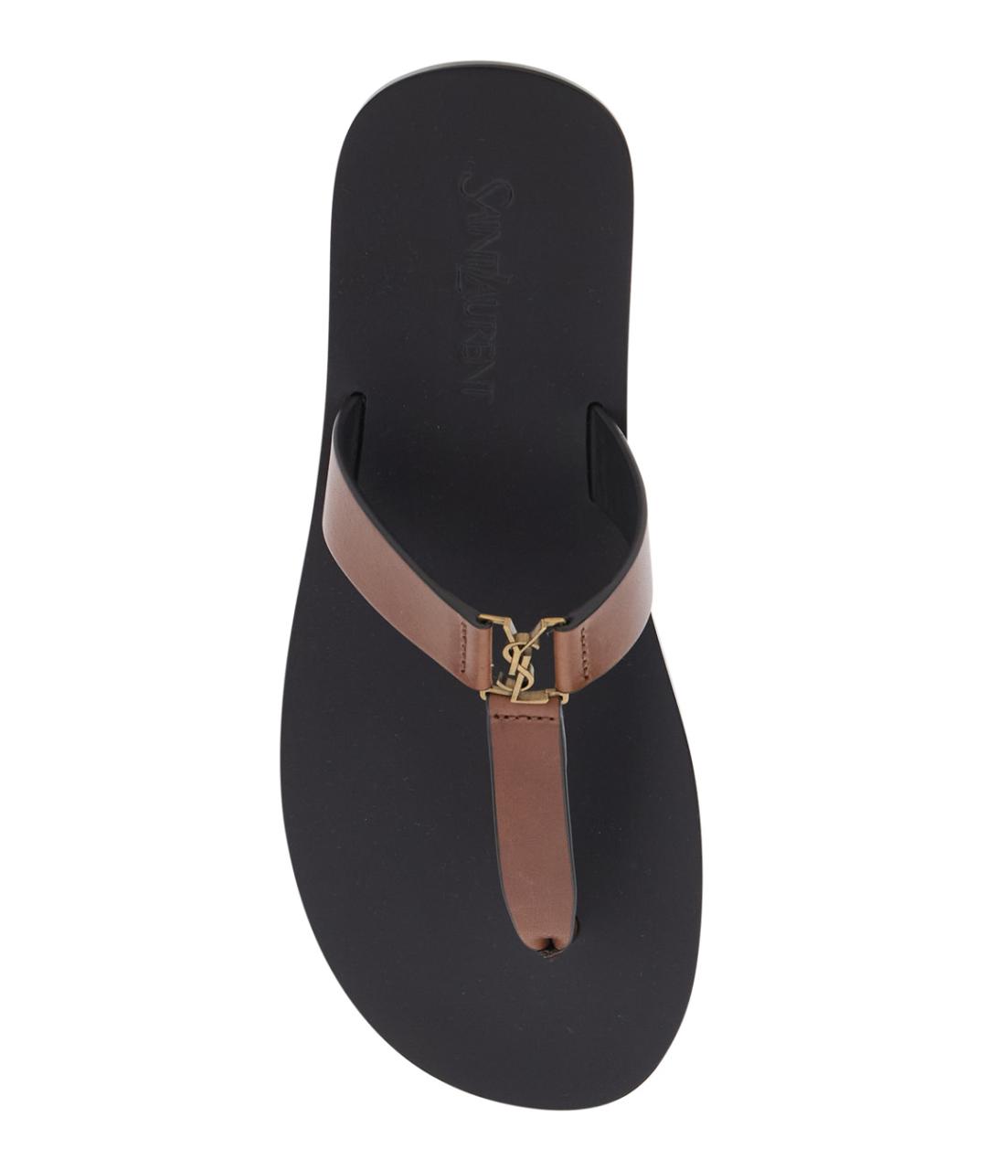 SAINT LAURENT Коричневые кожаные шлепанцы, фото 4