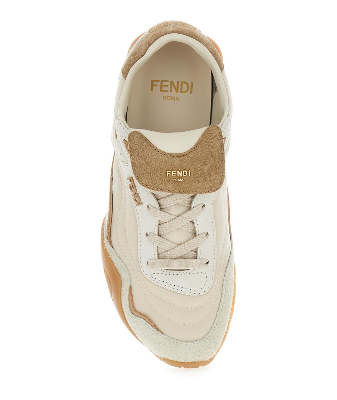 FENDI Бежевые кожаные кроссовки, фото 4