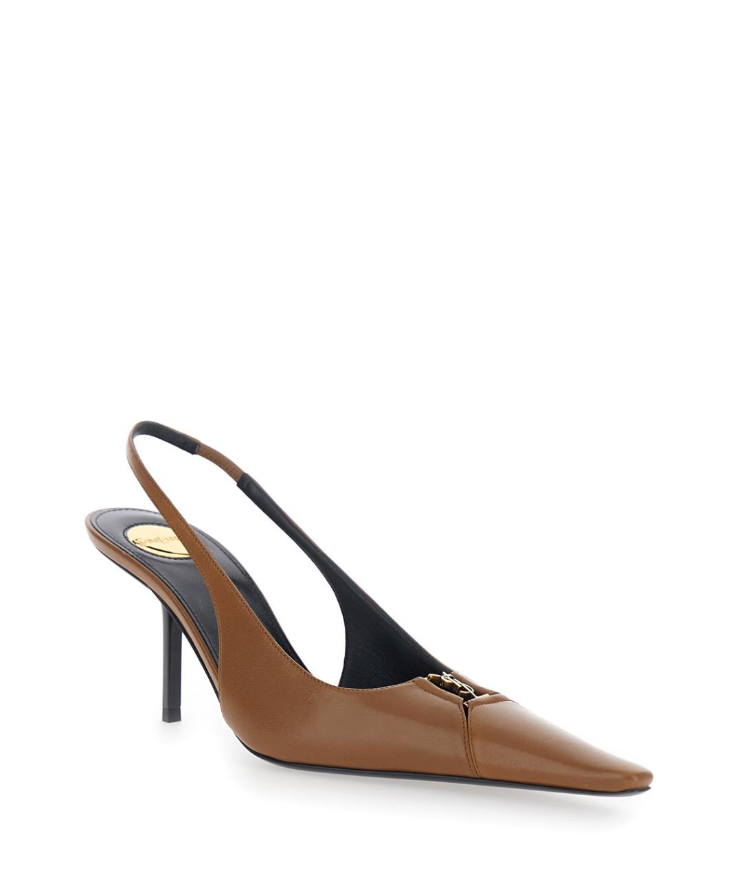 SAINT LAURENT Коричневые кожаные туфли, фото 2