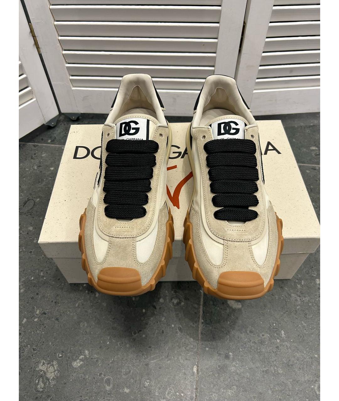 DOLCE&GABBANA Бежевые замшевые низкие кроссовки / кеды, фото 2