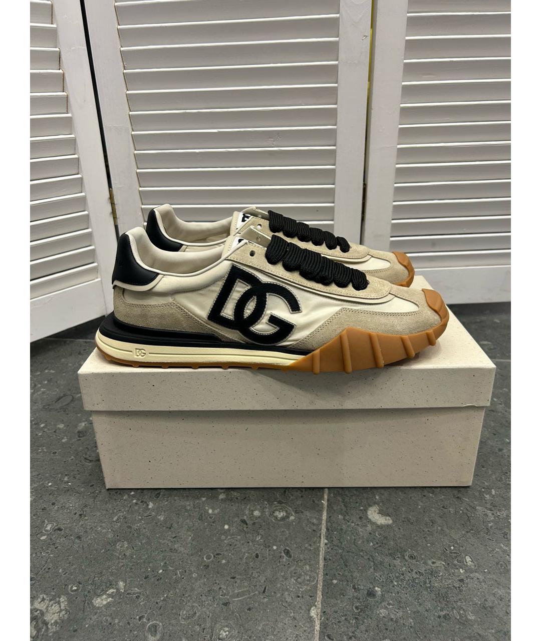 DOLCE&GABBANA Бежевые замшевые низкие кроссовки / кеды, фото 7