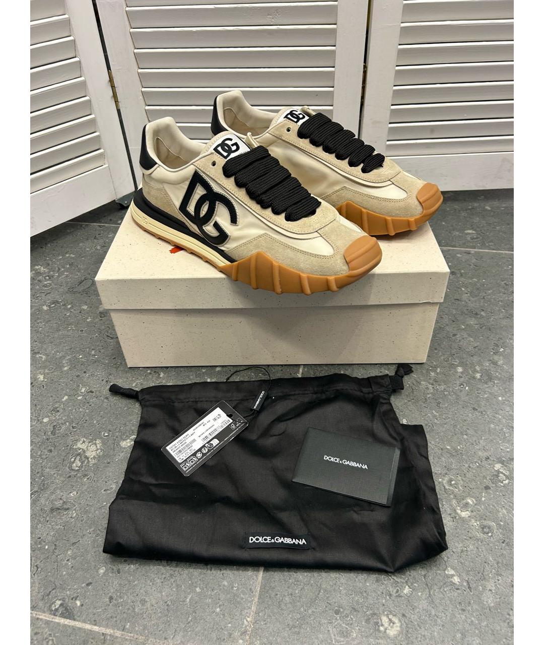 DOLCE&GABBANA Бежевые замшевые низкие кроссовки / кеды, фото 6