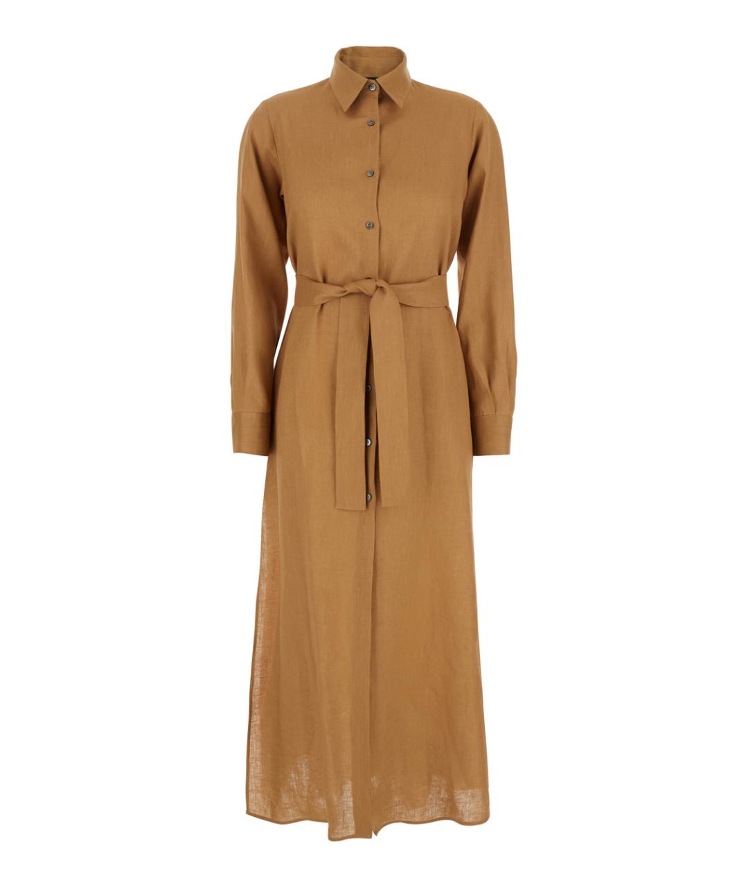 PLAIN Бежевое льняное повседневное платье, фото 1