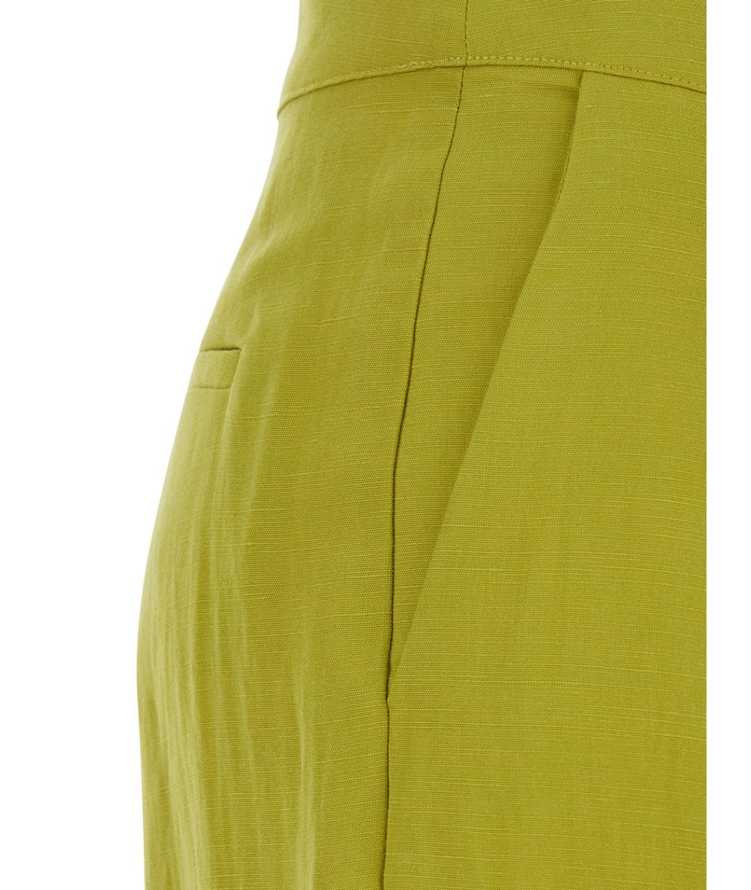 TWIN-SET Зеленые льняные прямые брюки, фото 3