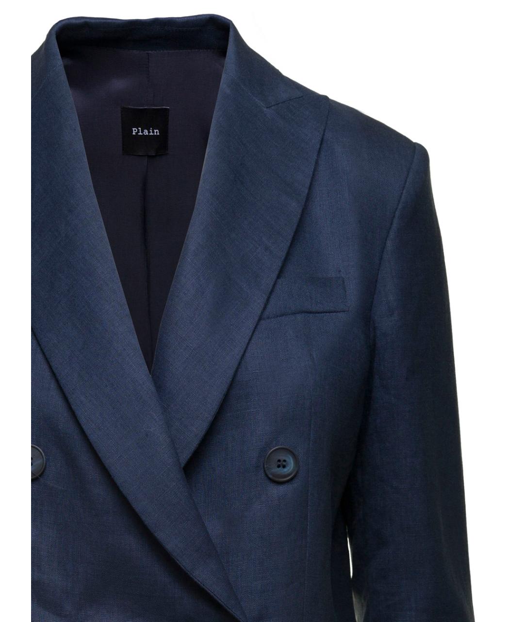 PLAIN Темно-синий льняной жакет/пиджак, фото 3