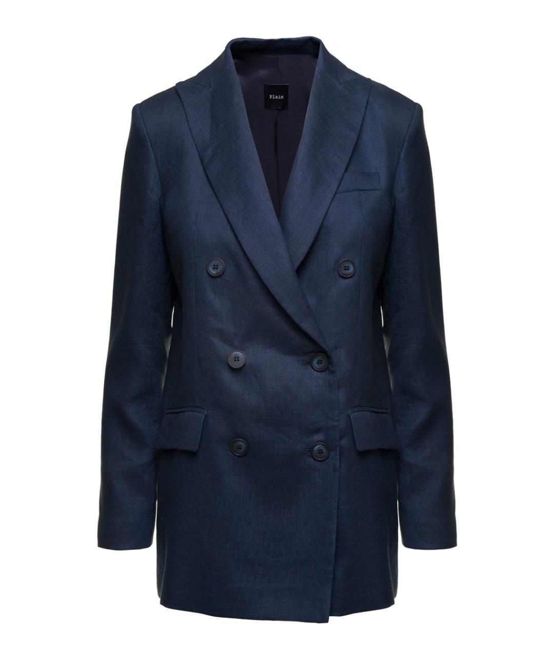 PLAIN Темно-синий льняной жакет/пиджак, фото 1