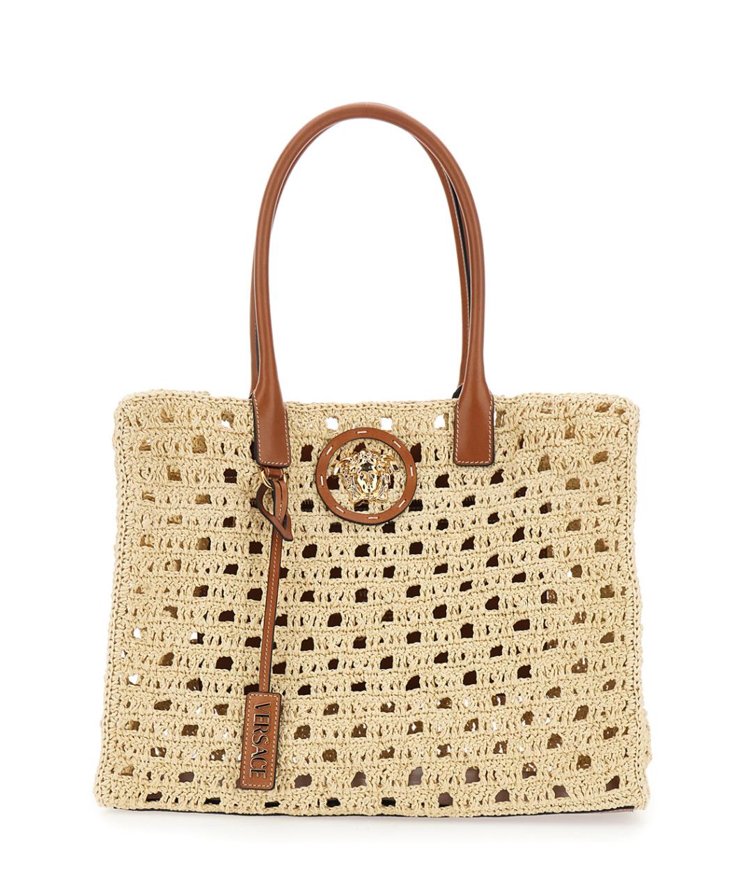 VERSACE Бежевая пелетеная сумка тоут, фото 1