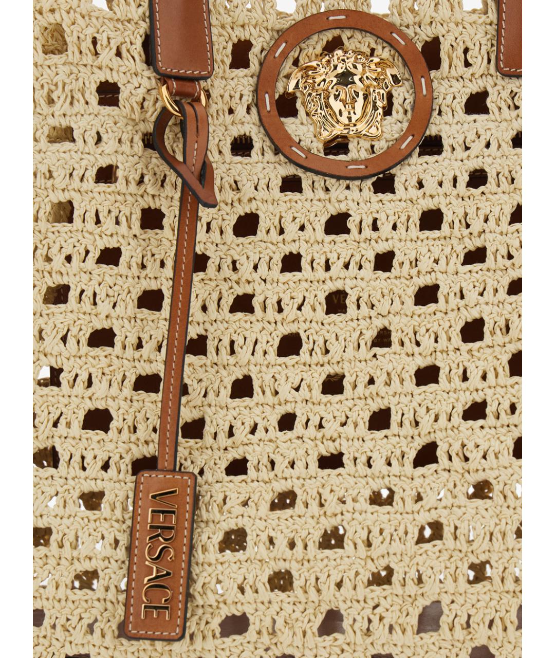 VERSACE Бежевая пелетеная сумка тоут, фото 3