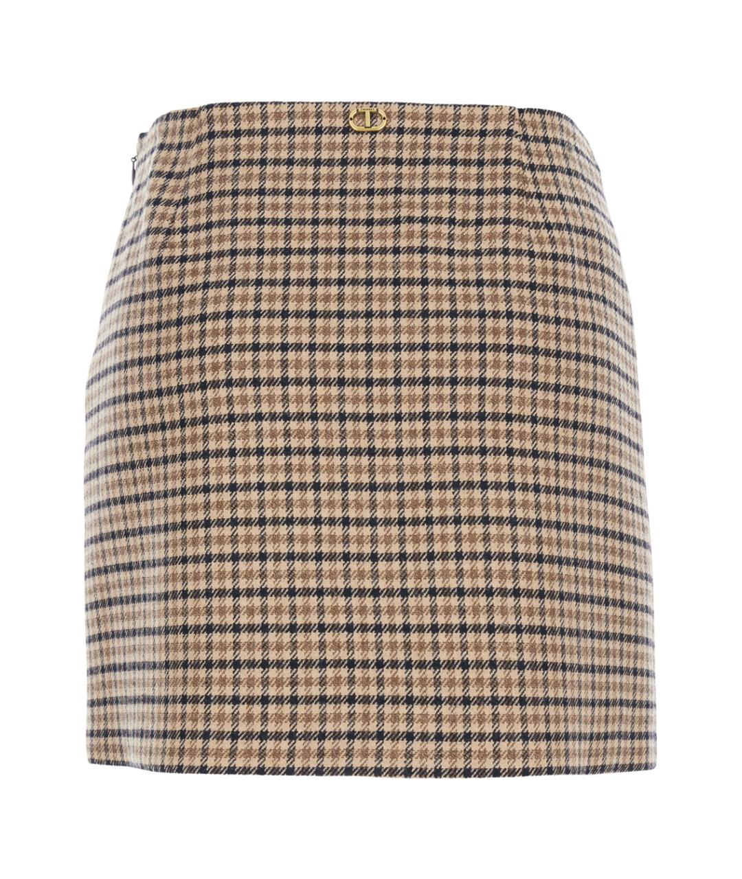 TWIN-SET Бежевая шерстяная юбка мини, фото 2