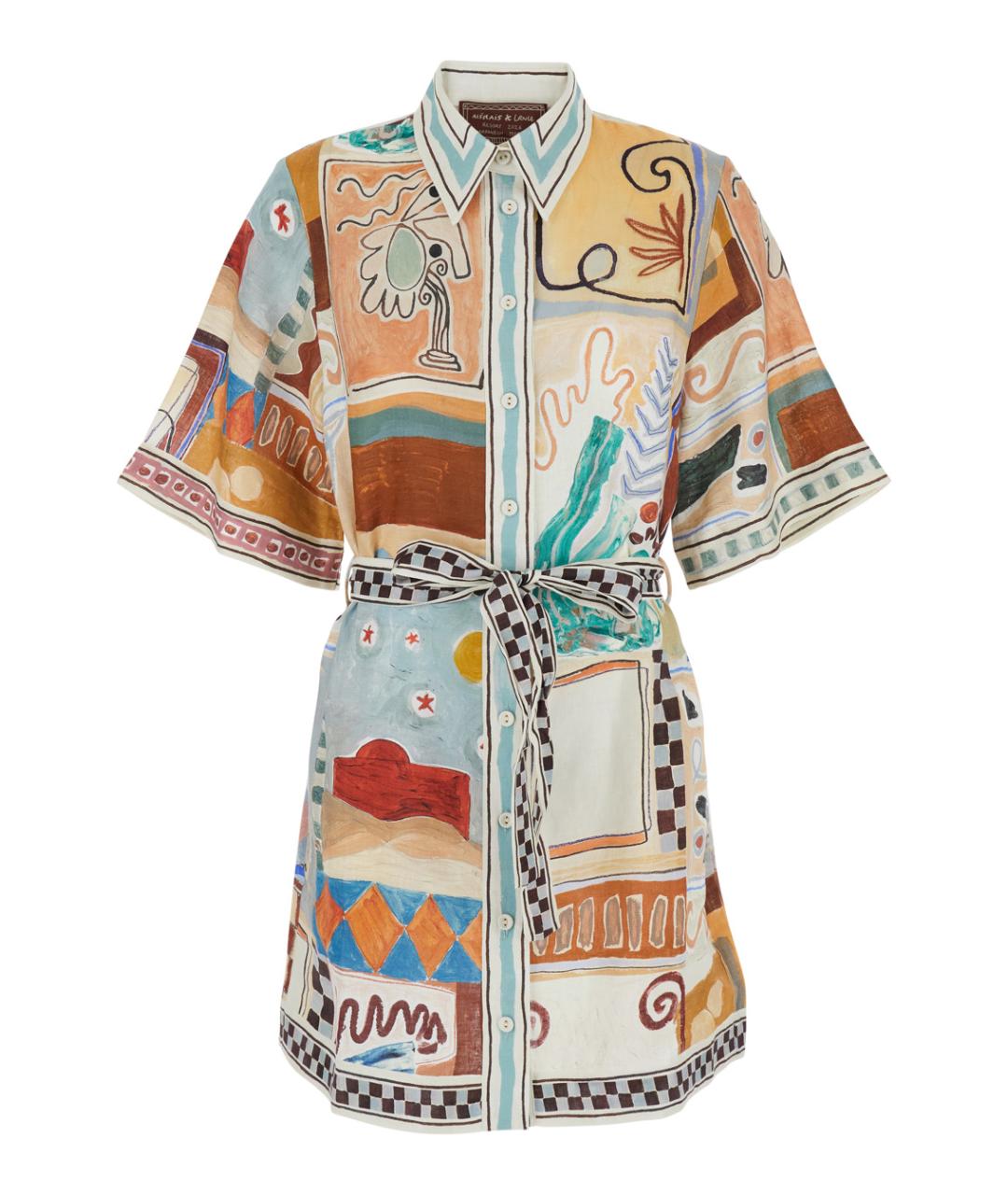 Alemais Мульти льняное повседневное платье, фото 1