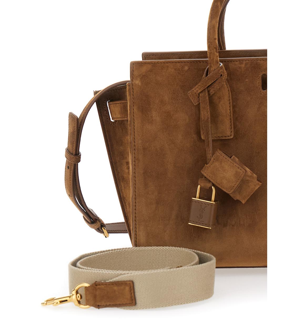 SAINT LAURENT Коричневая замшевая сумка тоут, фото 3