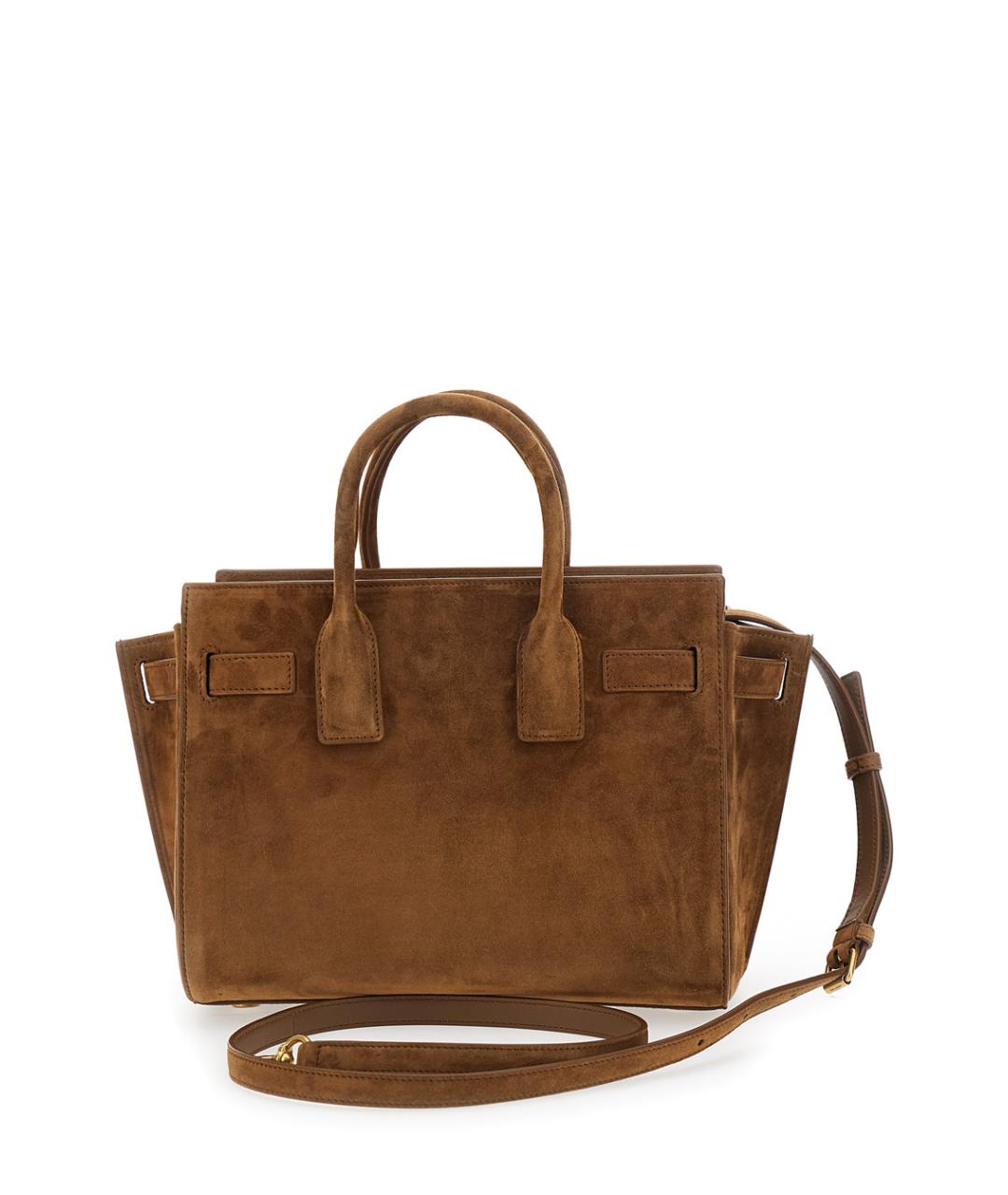 SAINT LAURENT Коричневая замшевая сумка тоут, фото 2