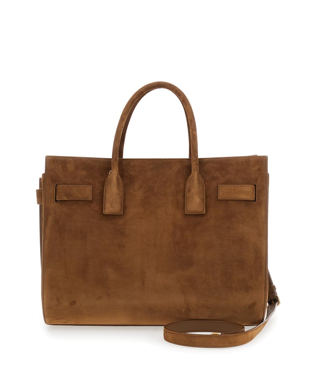 SAINT LAURENT Коричневая замшевая сумка тоут, фото 2