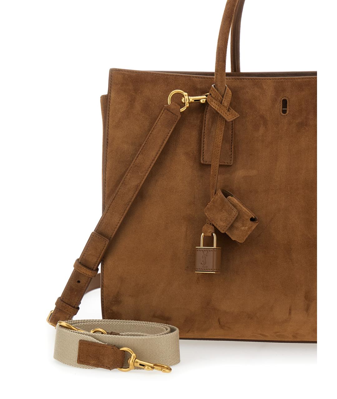 SAINT LAURENT Коричневая замшевая сумка тоут, фото 3