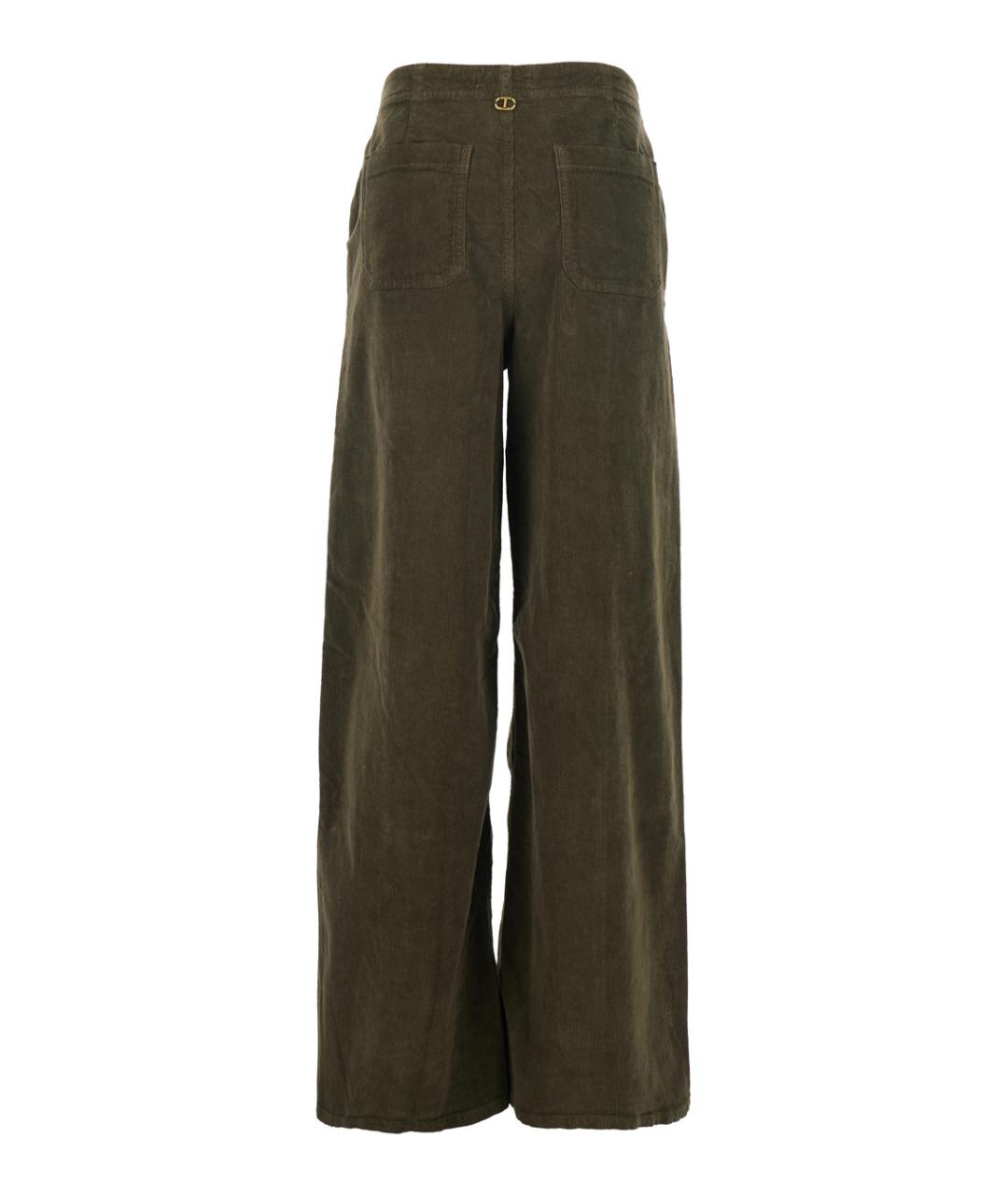 TWIN-SET Зеленые хлопковые прямые брюки, фото 2