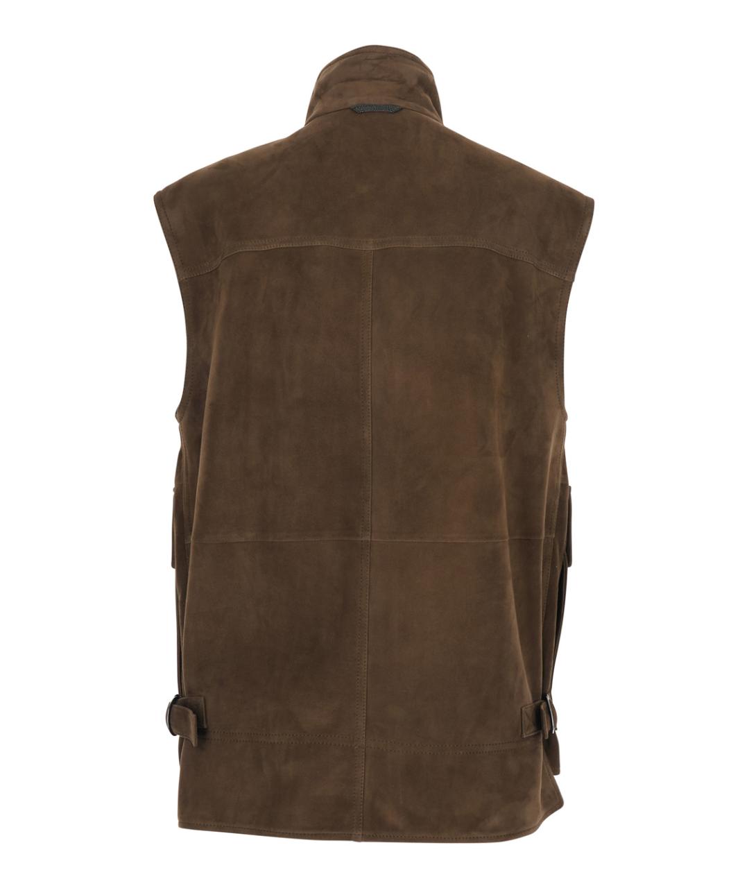 BRUNELLO CUCINELLI Коричневый кожаный жилет, фото 2
