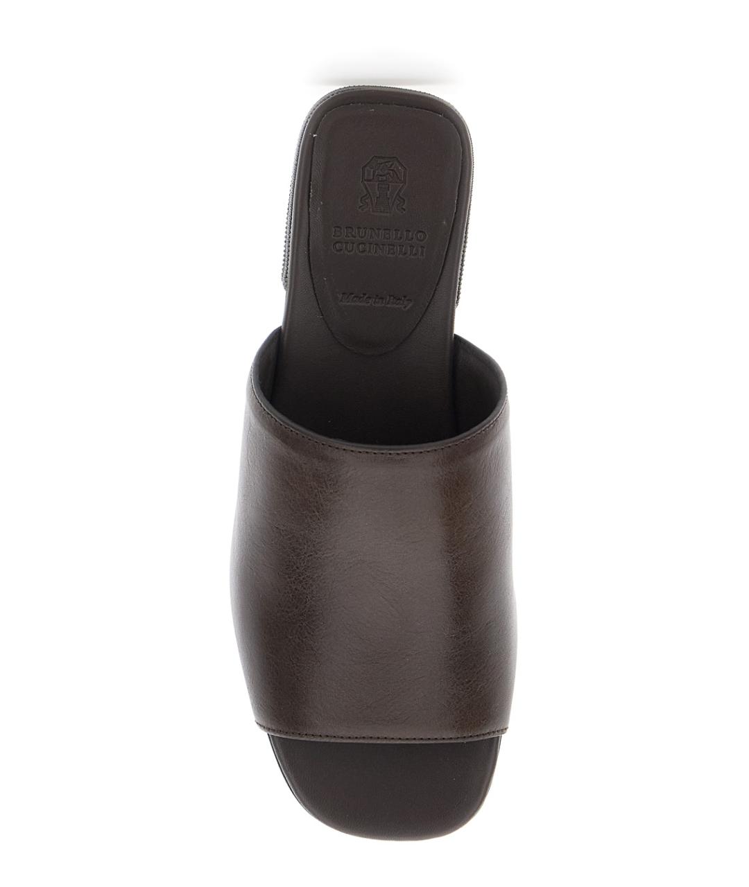 BRUNELLO CUCINELLI Коричневые кожаные сабо, фото 4