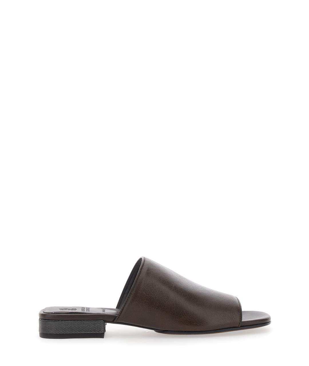 BRUNELLO CUCINELLI Коричневые кожаные сабо, фото 1