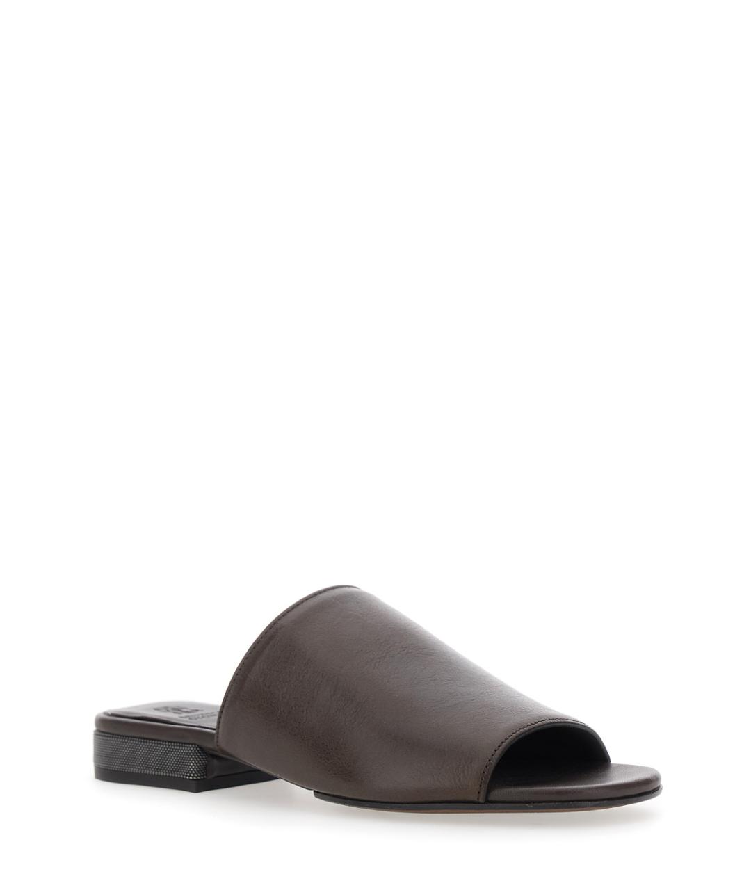 BRUNELLO CUCINELLI Коричневые кожаные сабо, фото 2