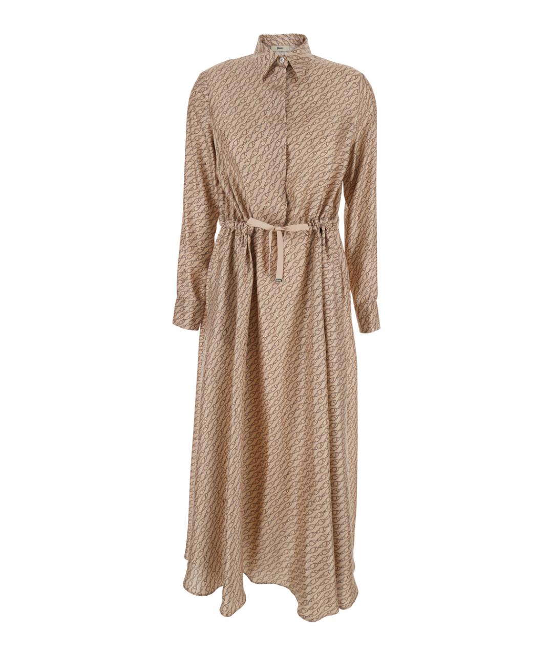 HERNO Бежевое шелковое повседневное платье, фото 1