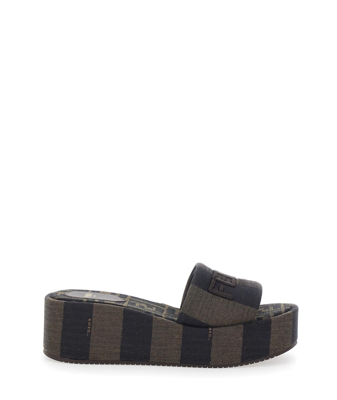 FENDI Коричневые текстильные шлепанцы, фото 1