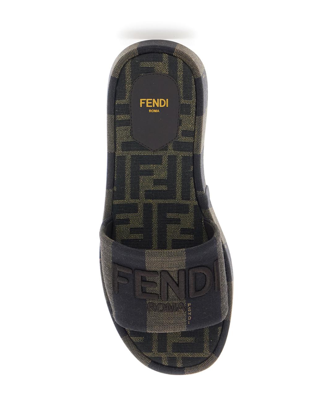 FENDI Коричневые текстильные шлепанцы, фото 4