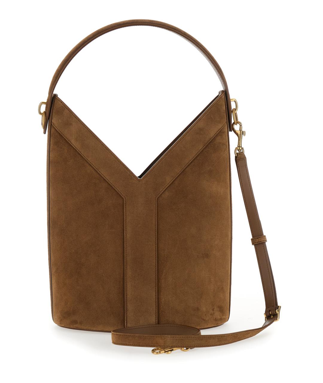 SAINT LAURENT Коричневая замшевая сумка тоут, фото 2