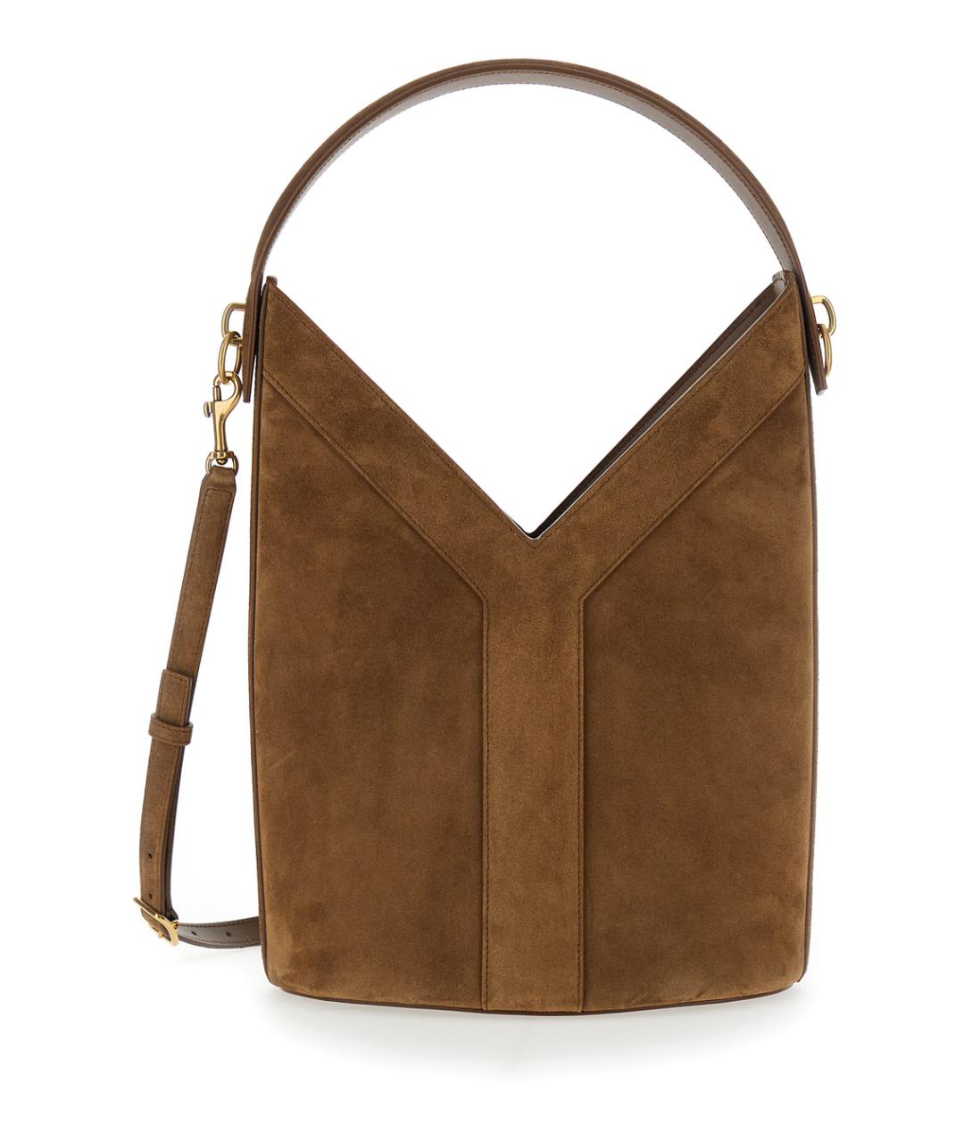 SAINT LAURENT Коричневая замшевая сумка тоут, фото 1