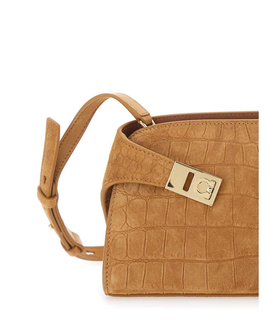 FERRAGAMO Бежевая кожаная сумка через плечо, фото 3