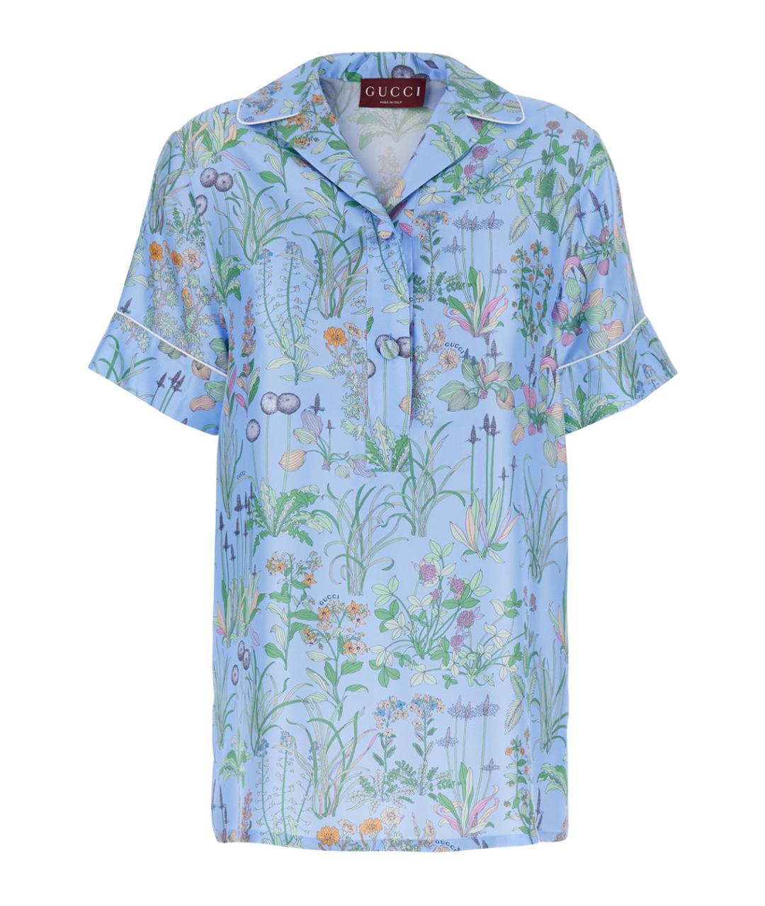 GUCCI Голубая шелковая рубашка, фото 1