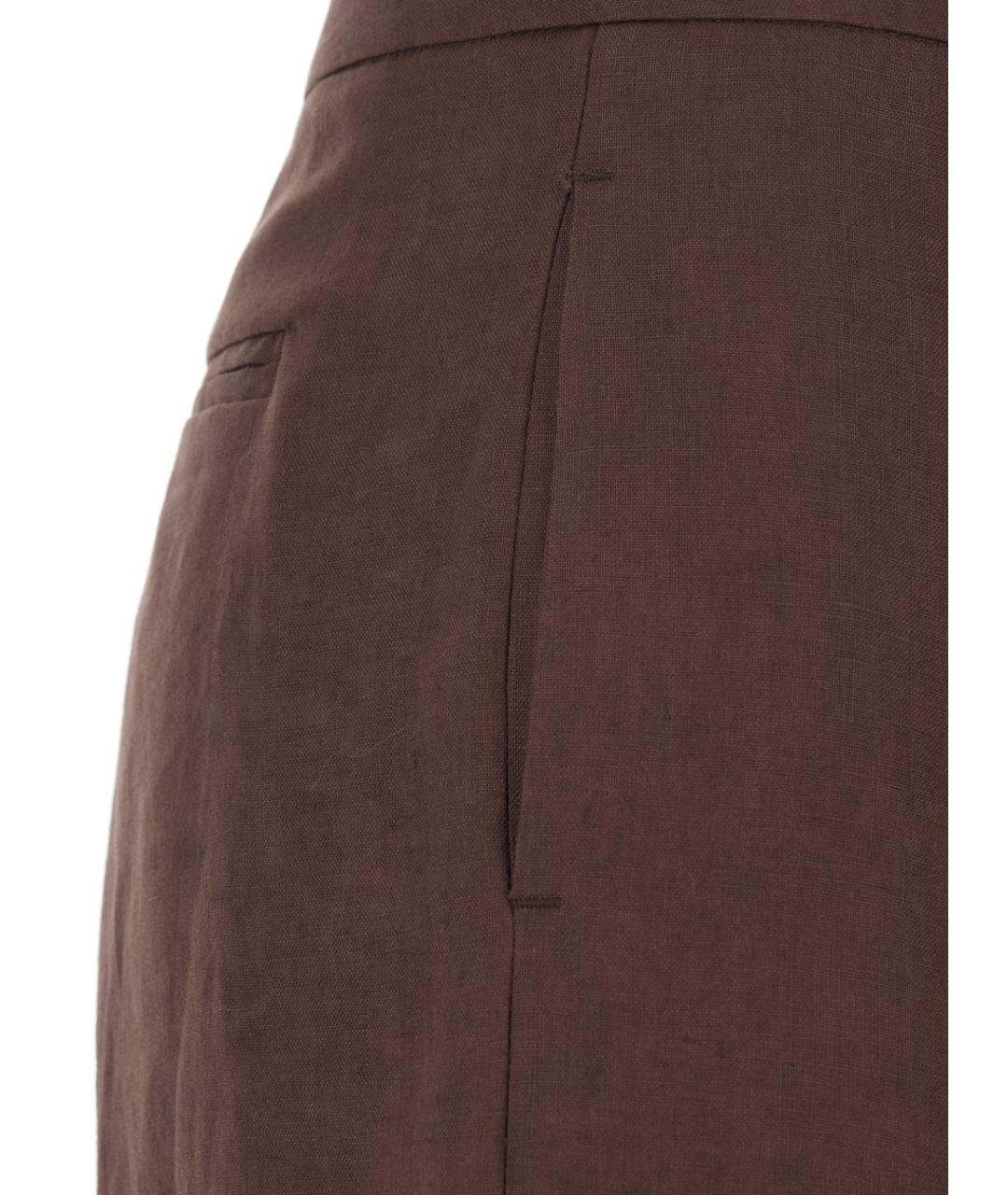 PLAIN Коричневые льняные прямые брюки, фото 3